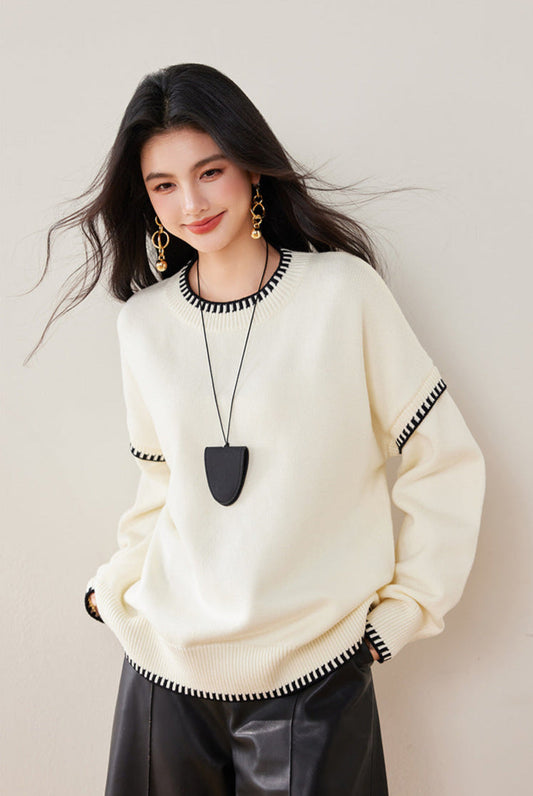 Black & White Color-Block Oversized Knit Sweater