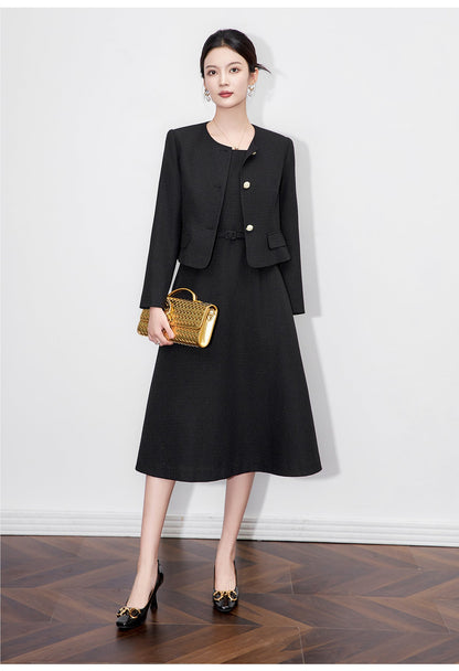 French-Inspired Two-Piece Set – Fitted Dress & Cropped Jacket