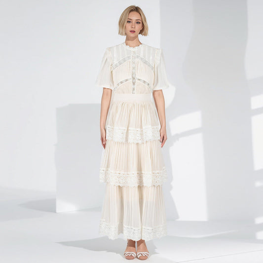Layered Lace Embroidered Tea Dress