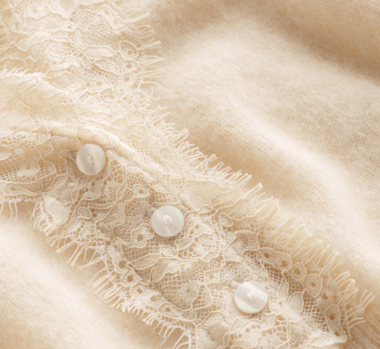 Lace-Trim Baby Cashmere Cardigan