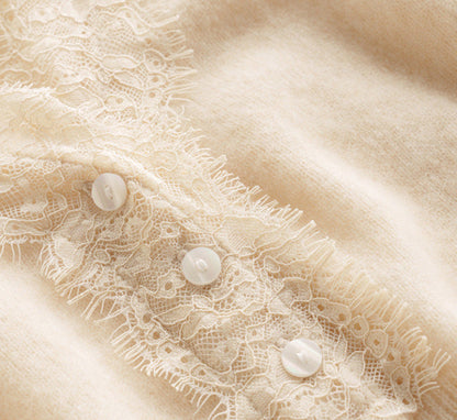 Lace-Trim Baby Cashmere Cardigan