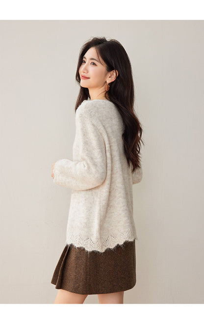 3D Floral Knit V-Neck Sweater
