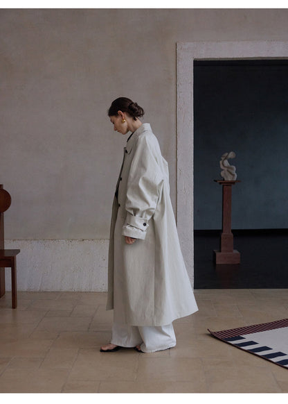 Minimalist Cotton-Blend Long Trench Coat