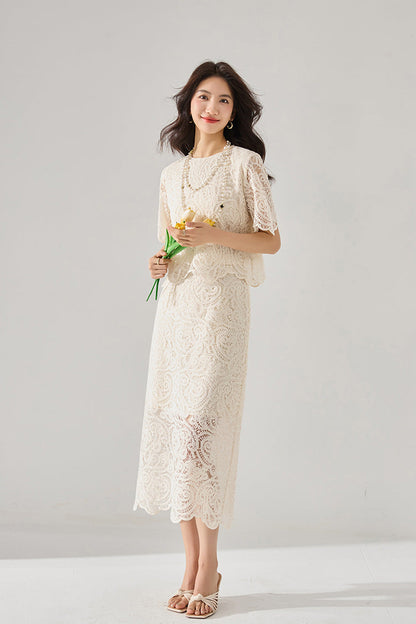 Lace-Trimmed 2-Piece Cotton Set – French-Inspired Elegance