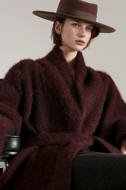 Luxury Tibetan Yak Wool Knit Coat – Belted Relaxed Fit