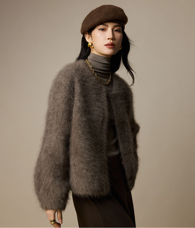 Luxury Wool-Blend Cropped Knit Jacket