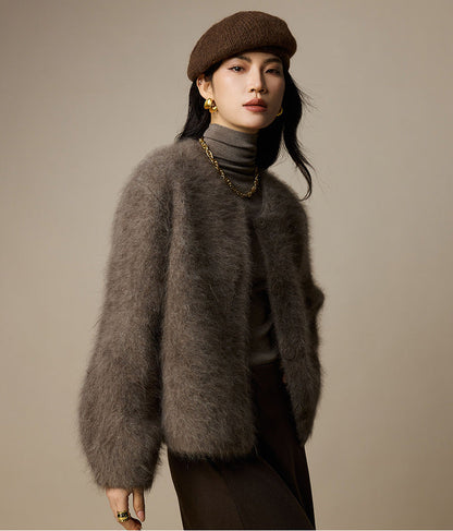 Luxury Wool-Blend Cropped Knit Jacket