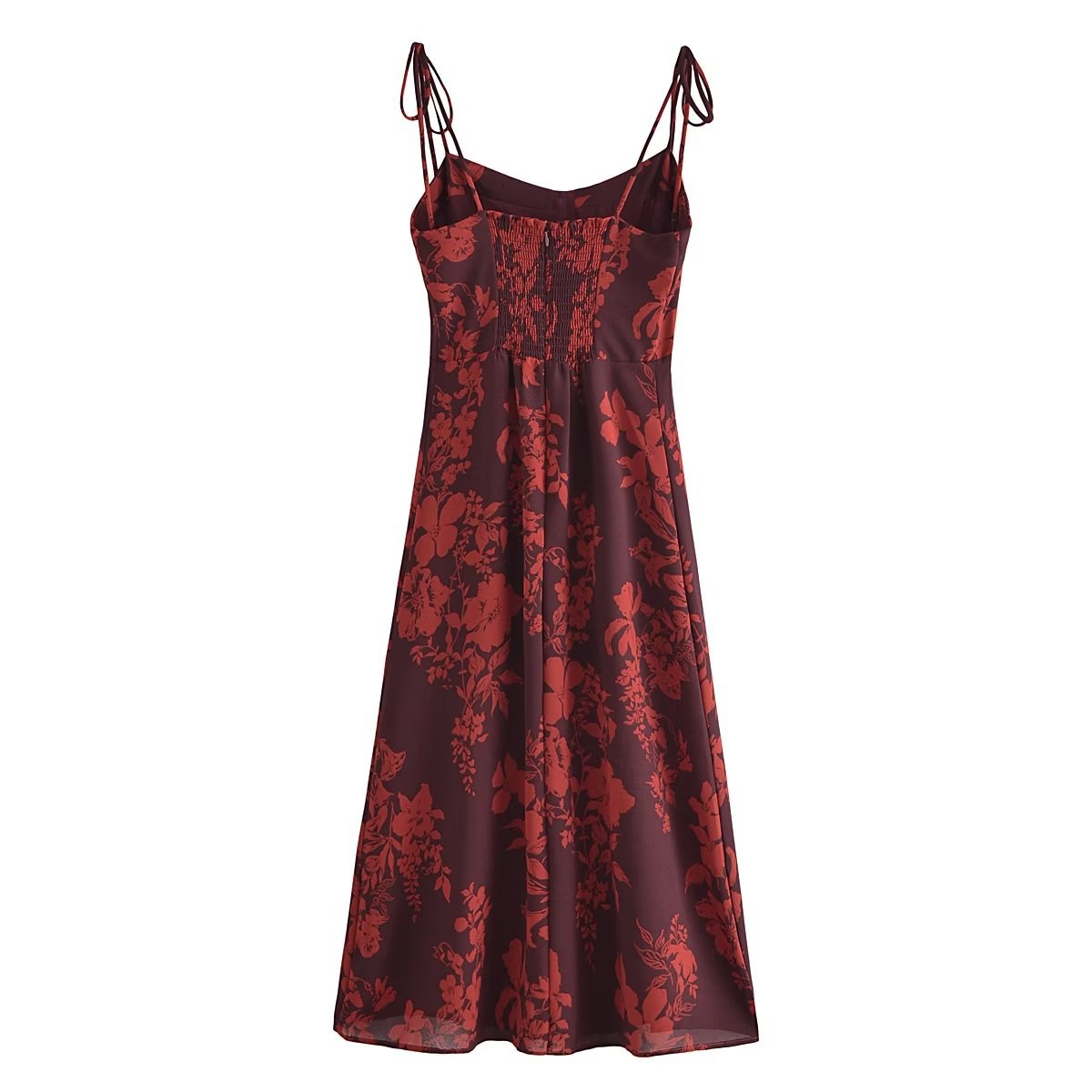 Red Strappy Tie-Waist Slit Midi Dress