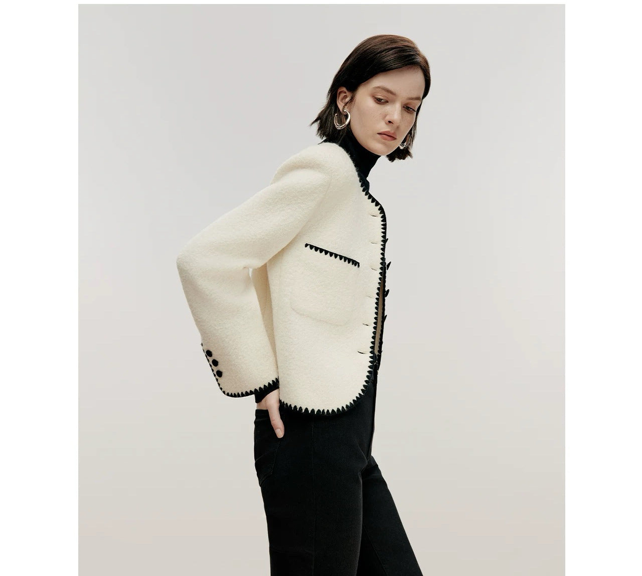 High-Quality Wool Contrast Detail Mini Jacket