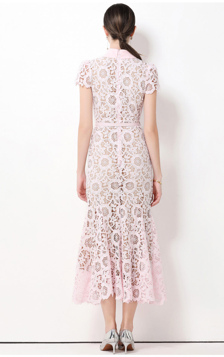 Soft Bloom Lace Fishtail Maxi Dress