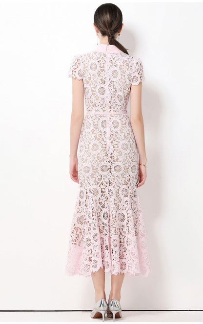 Soft Bloom Lace Fishtail Maxi Dress