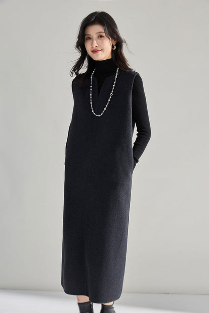 Double-Sided Cashmere Tencel Wool Sleeveless Dress – Short & Long Options