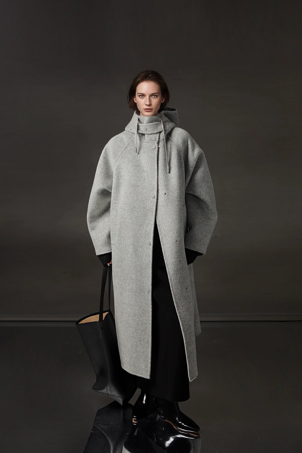 Hooded Alpaca Wool Long Coat