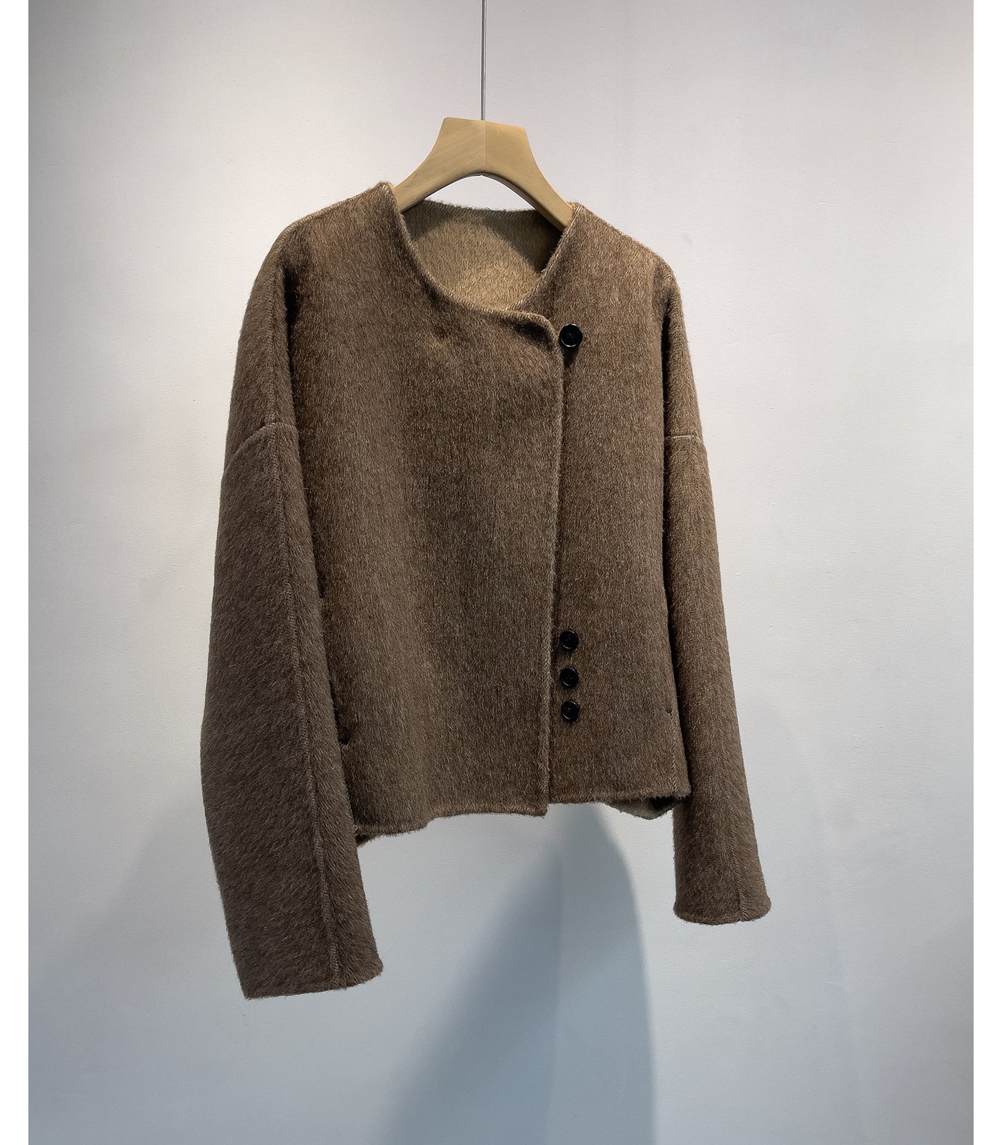 Alpaca Wool Short Double-Sided Coat with Scarf Detail