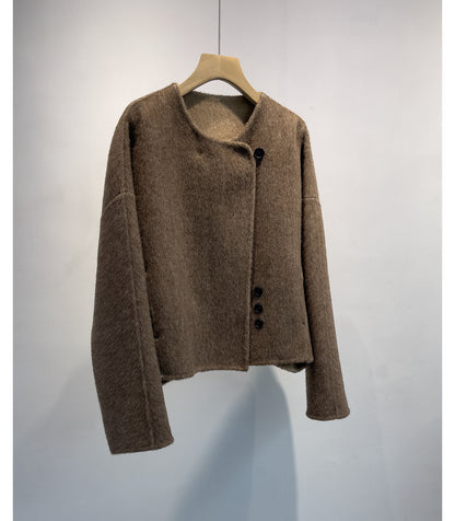 Alpaca Wool Short Double-Sided Coat with Scarf Detail