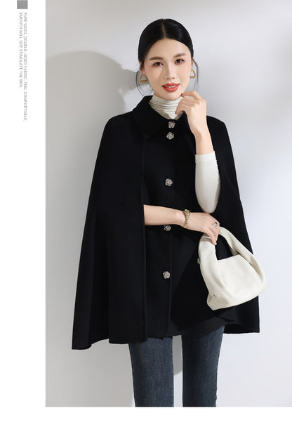 Wool-Blend Mid-Length Cape Coat