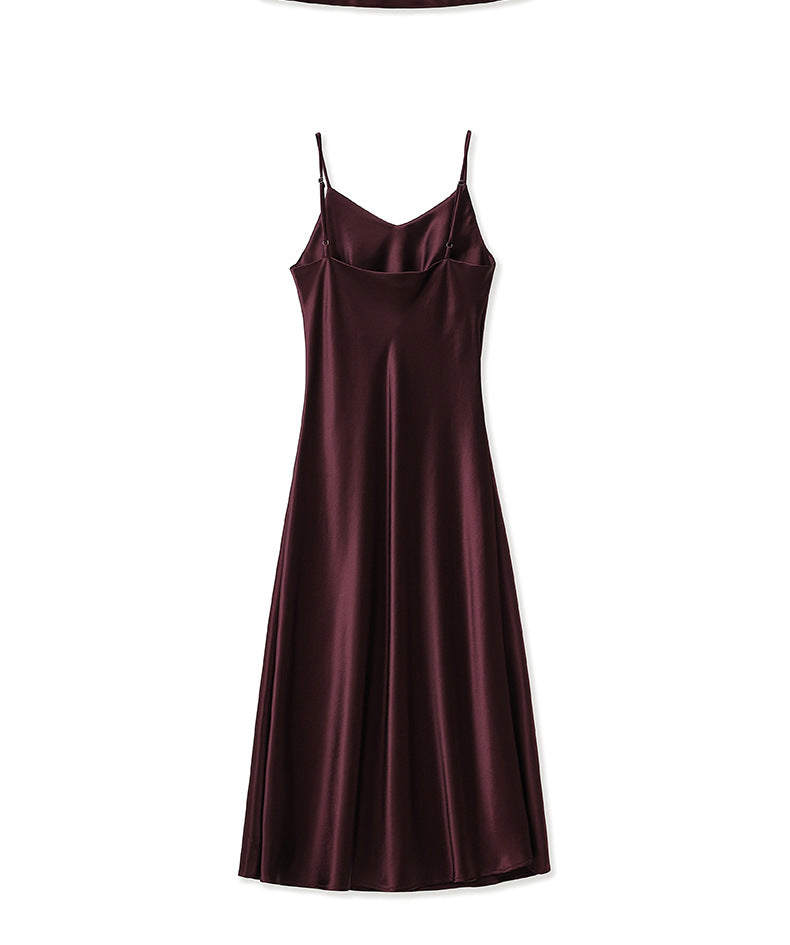 Satin-Texture Acetate Slip Dress with Spaghetti Straps