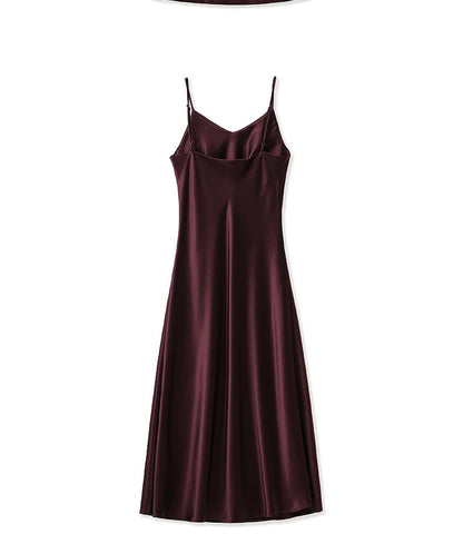 Satin-Texture Acetate Slip Dress with Spaghetti Straps