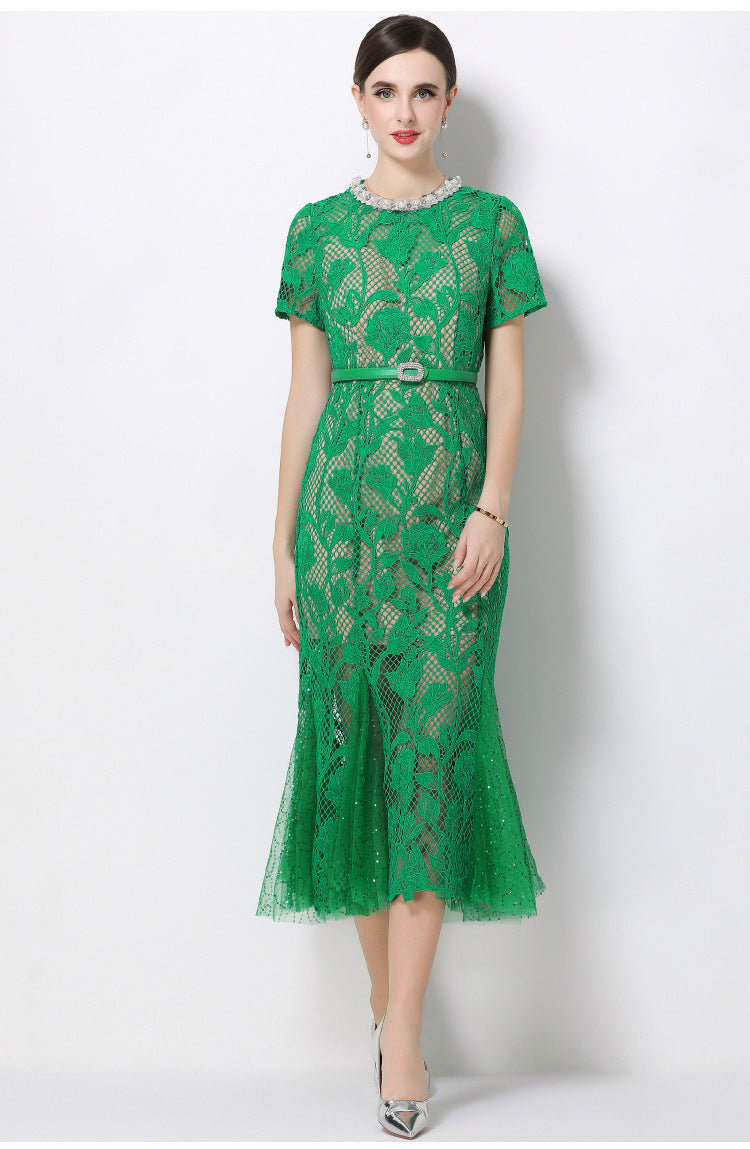 Emerald Lace Fishtail Maxi Dress