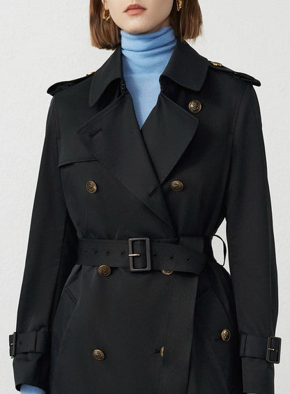 Black Straight-Cut Mid-Length Trench Coat