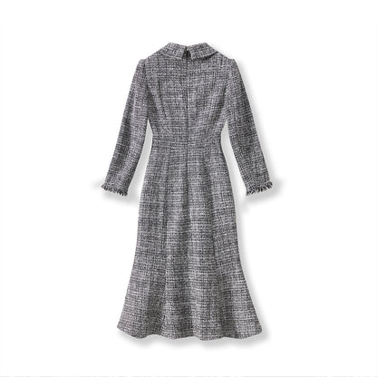 Chanel-Inspired Tweed Mermaid Dress – Elegant Slim Fit Long-Sleeve Design