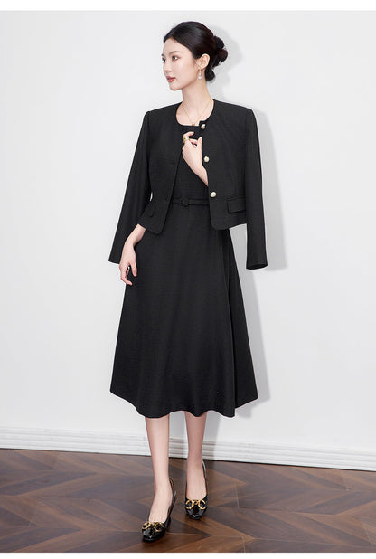 French-Inspired Two-Piece Set – Fitted Dress & Cropped Jacket