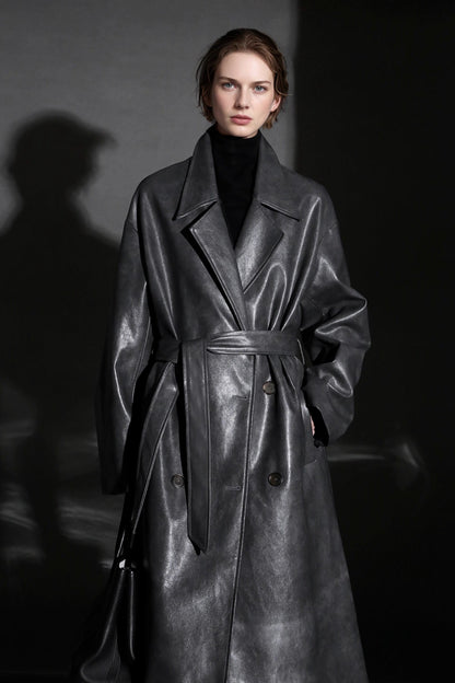 Luxury Genuine Sheepskin Trench Coat – Elegant & Timeless Design