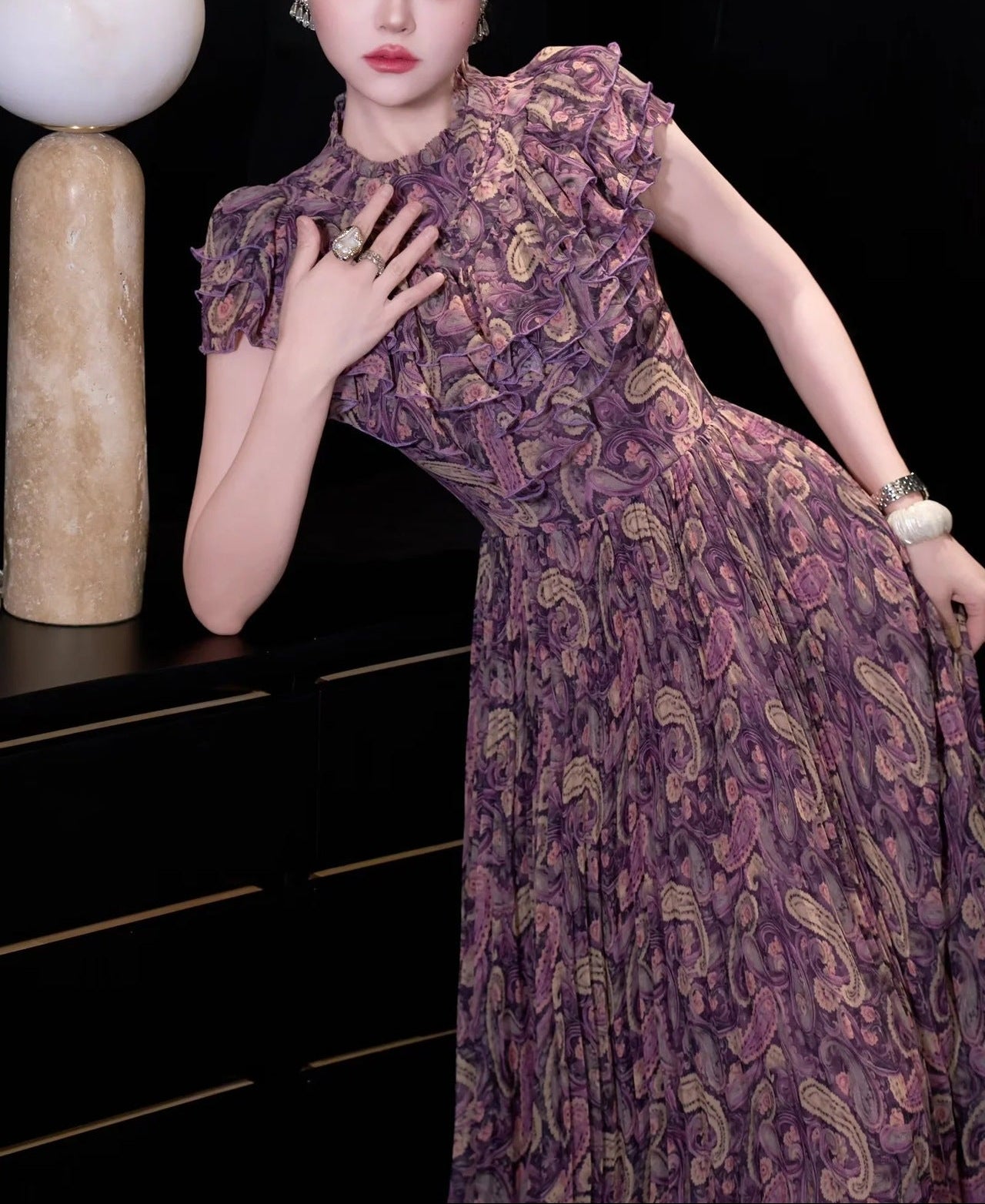 Vintage Rouge Printed Long Dress