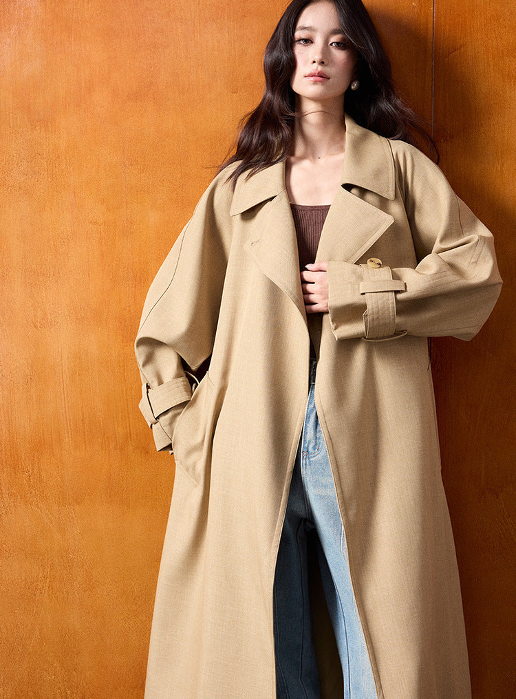 Classic British Style Long Khaki Trench Coat