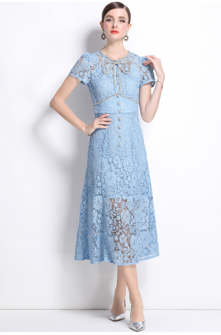 Lace Bow Detail French-Style Dress