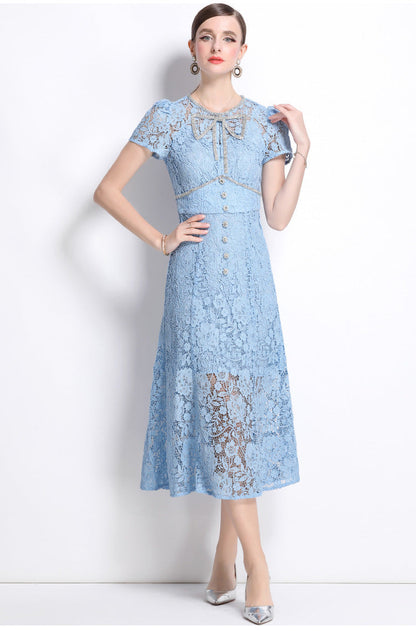 Lace Bow Detail French-Style Dress