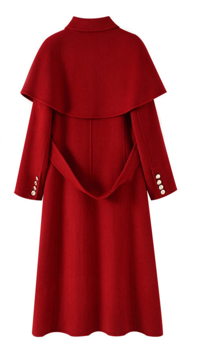 Hepburn Wool Coat with Detachable Shawl – Double-Faced 100% Wool