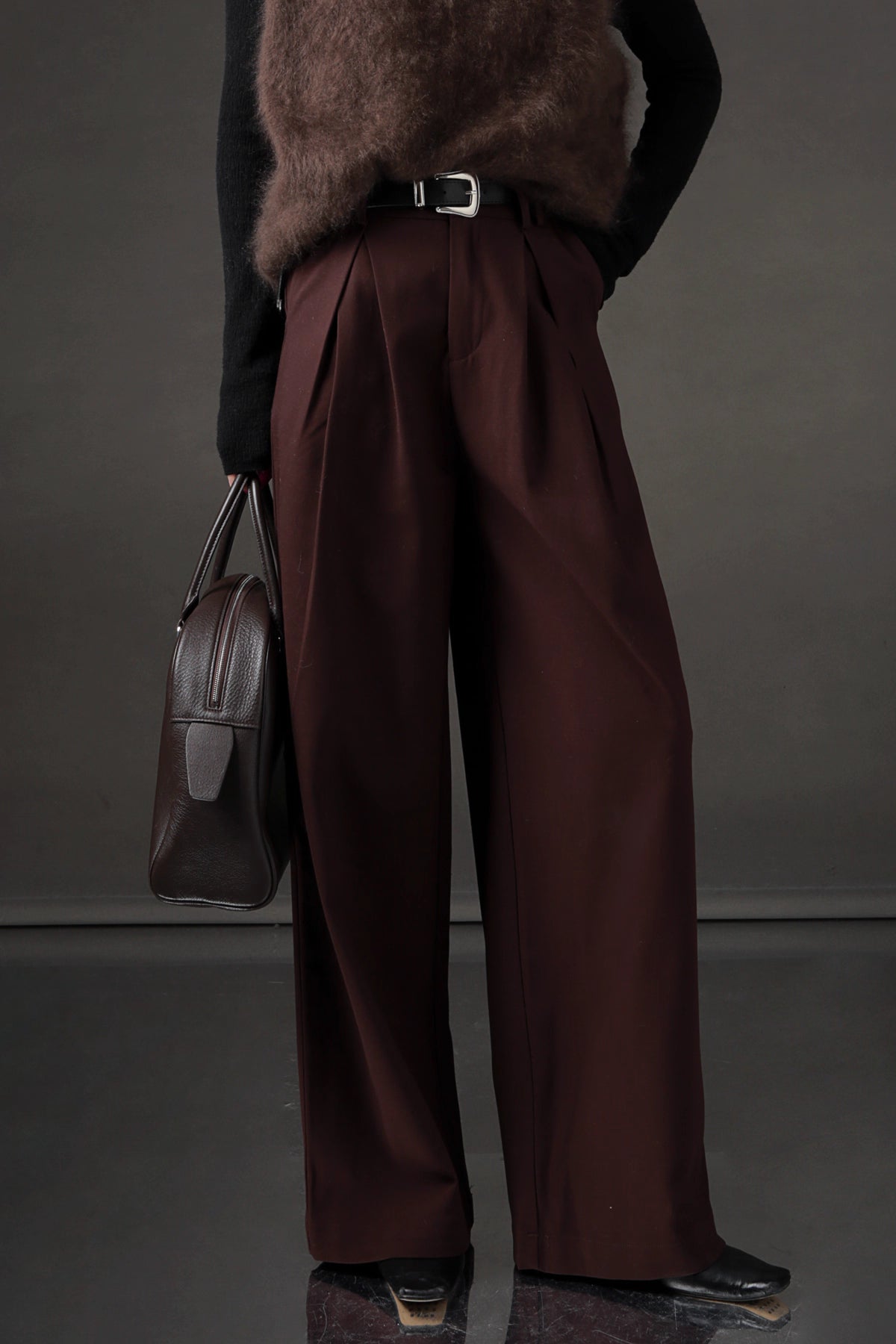 High-Waisted Wide-Leg Wool Blend Pants