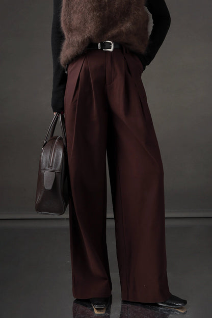 High-Waisted Wide-Leg Wool Blend Pants