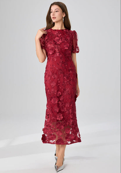 3D Floral Red Mermaid Dress