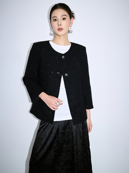 Alpaca Wool Tweed Cropped Jacket