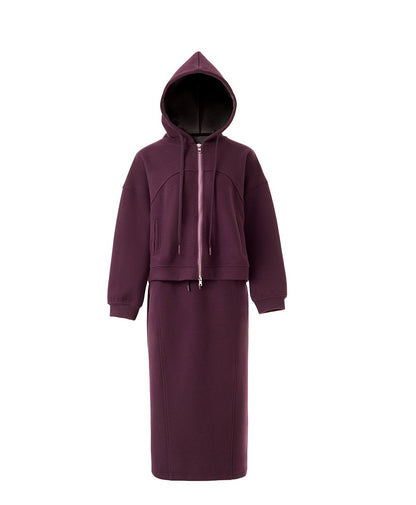 Soft Wool-Blend Hooded Jacket & Elastic Waist Skirt Set