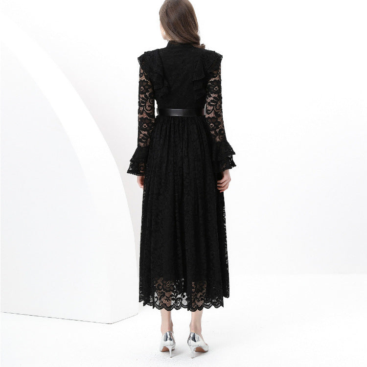 French Style Romantic Lace Embroidered Long Dress