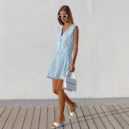 Summer Touch Linen Vest & Shorts Set