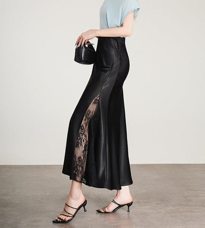 Lace Patchwork Eyelet Mermaid Skirt with Slit Detail