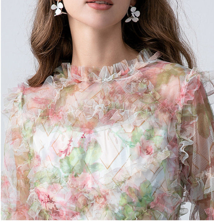 Elegant Floral Princess Maxi Dress