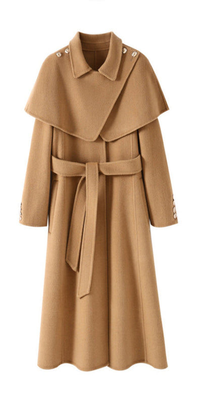 Hepburn Wool Coat with Detachable Shawl – Double-Faced 100% Wool