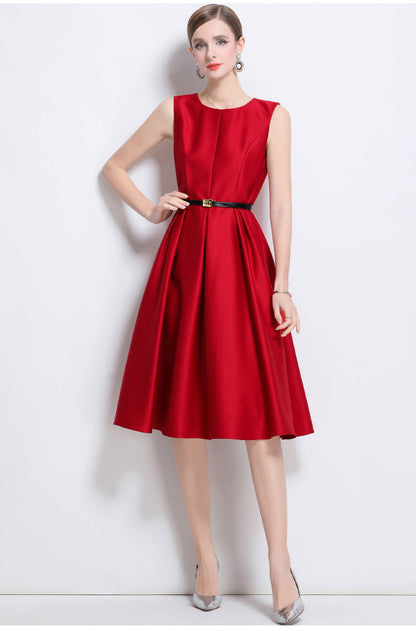 Elegant Sleeveless A-Line Dress in Red