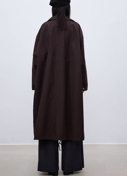 Oversized British-Style Long Trench Coat – Coffee Brown
