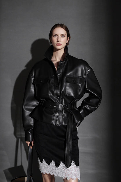 Polo Collar Genuine Lamb Leather Jacket