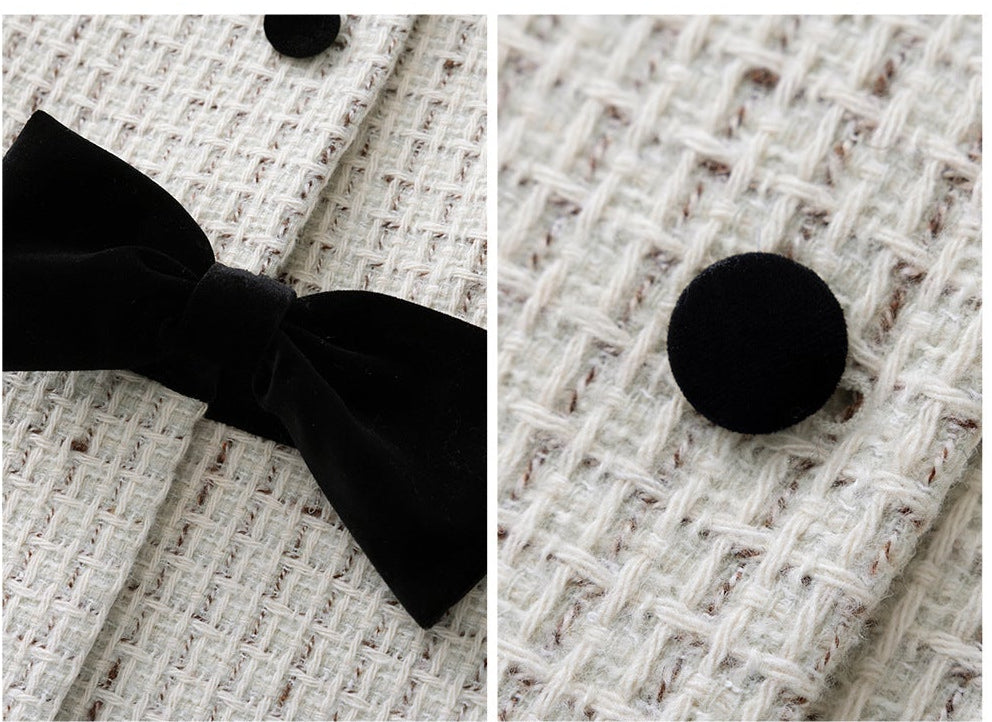 Bow-Detail Tweed Jacket & Velvet Skirt Set