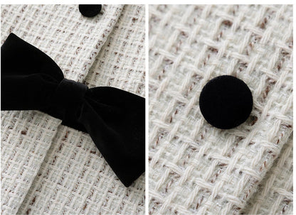 Bow-Detail Tweed Jacket & Velvet Skirt Set