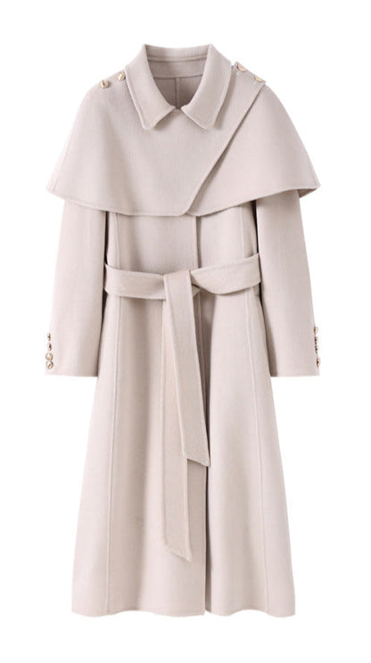 Hepburn Wool Coat with Detachable Shawl – Double-Faced 100% Wool