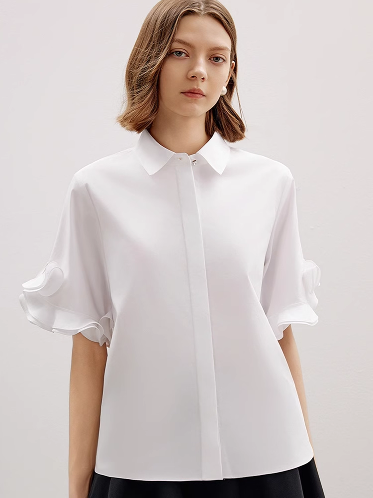 Rose Sleeve White Blouse