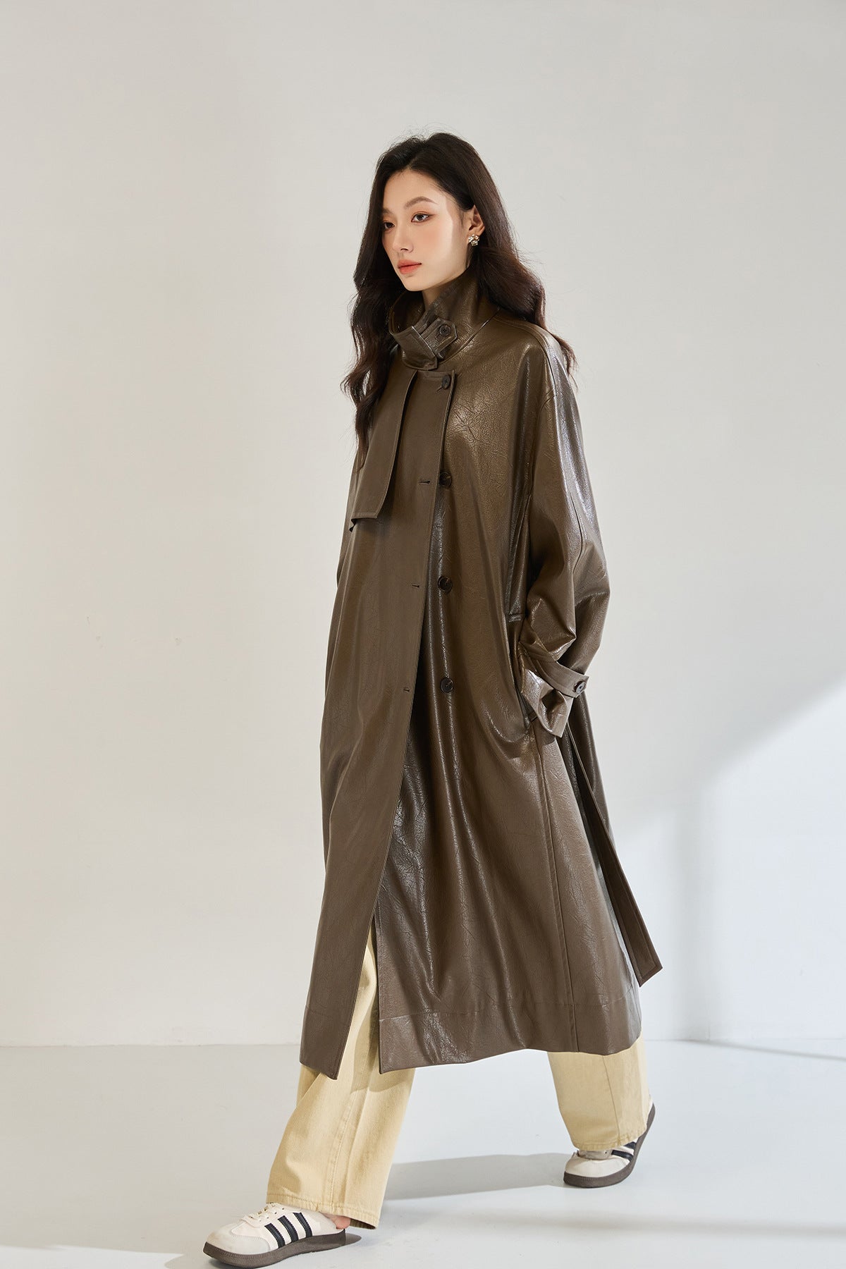 Retro Long Faux Leather Coat